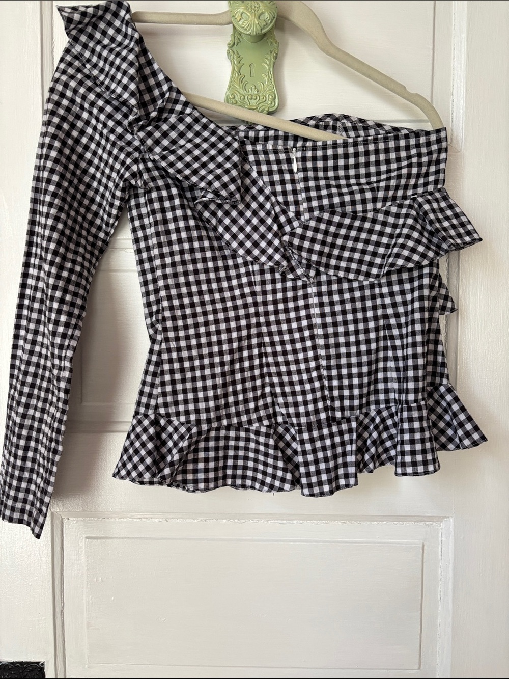MLM LABEL ONE SHOULDER GINGHAM RUFFLE TOP - Picture 4 of 6